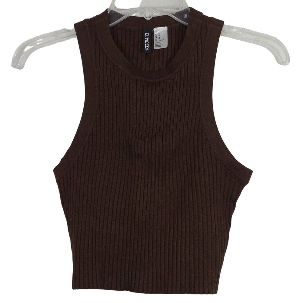 H&M Divided Ribbed Brown Sleeveless  Crew Ribbed Knit Crop Tank Top Women Size M